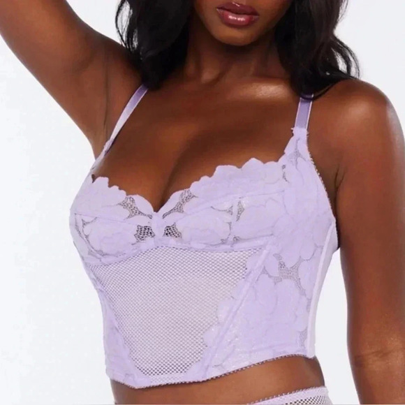 Savage xFenty Purple Floral Glow Lace Bustier Size Small Adjustable lingerie Bra - Picture 2 of 11